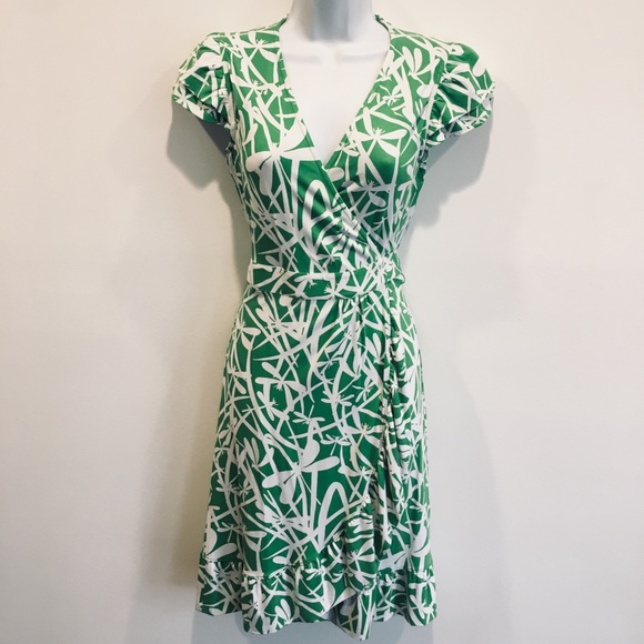 green and white wrap dress